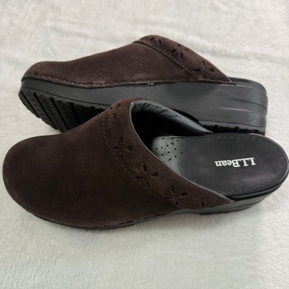 LL Bean Womens Brown Suede Slip On Clogs Shoes Size 10M